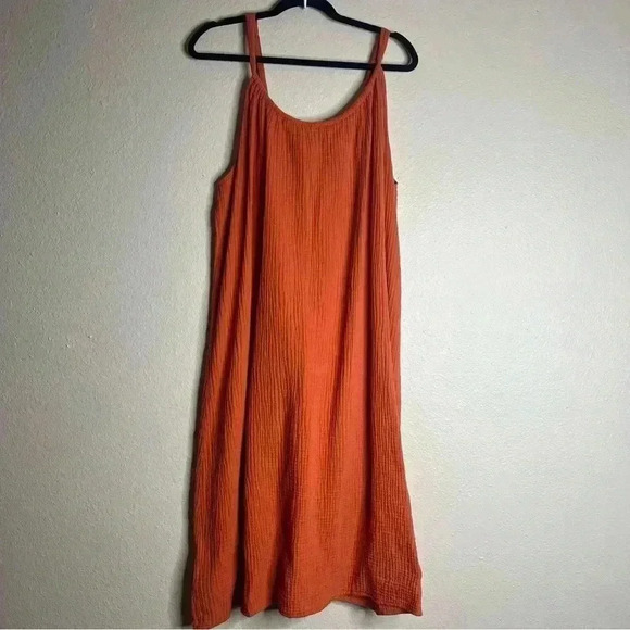 Kona Sol Dress Womens Orange Cotton Gauzy Sleeveless Drawstring Beach Cover Up - Picture 2 of 3